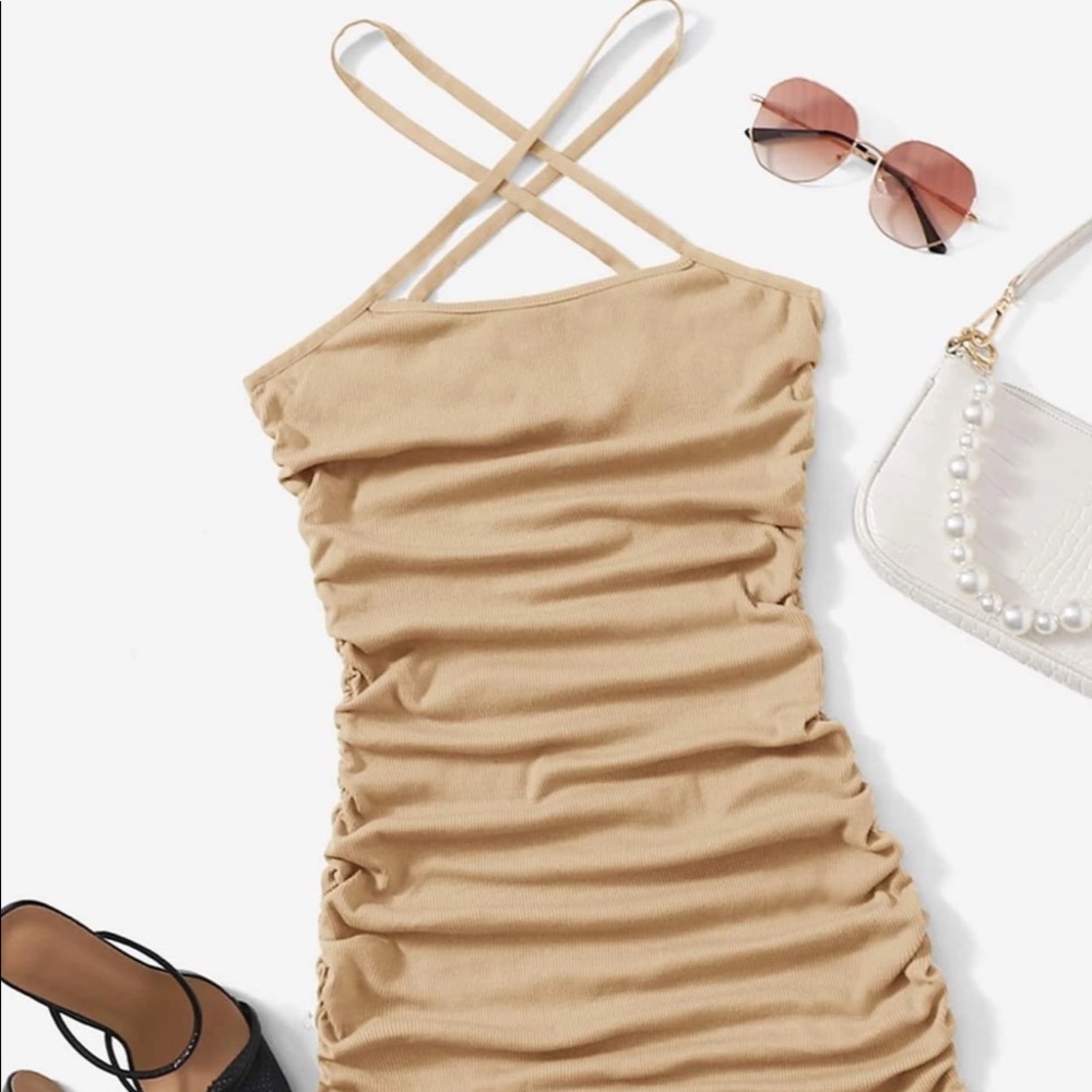 Ruched Detail Cross Halter Dress